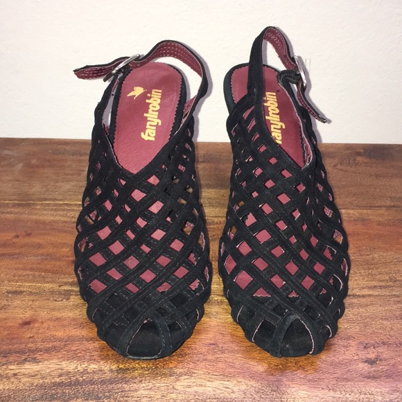 Anthropologie Farylrobin Black Caged Heels shoes 7 - Picture 1 of 4